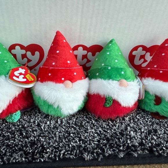 Ty Other - 4 NEW Ty Topsy Turvy Gnome Plush - Festive Red Greeen White Christmas Brand New